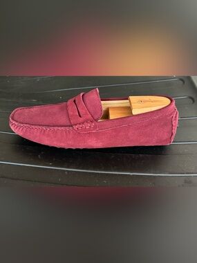 Fashion to Figure Men's Suede Penny Loafers - Burgundy